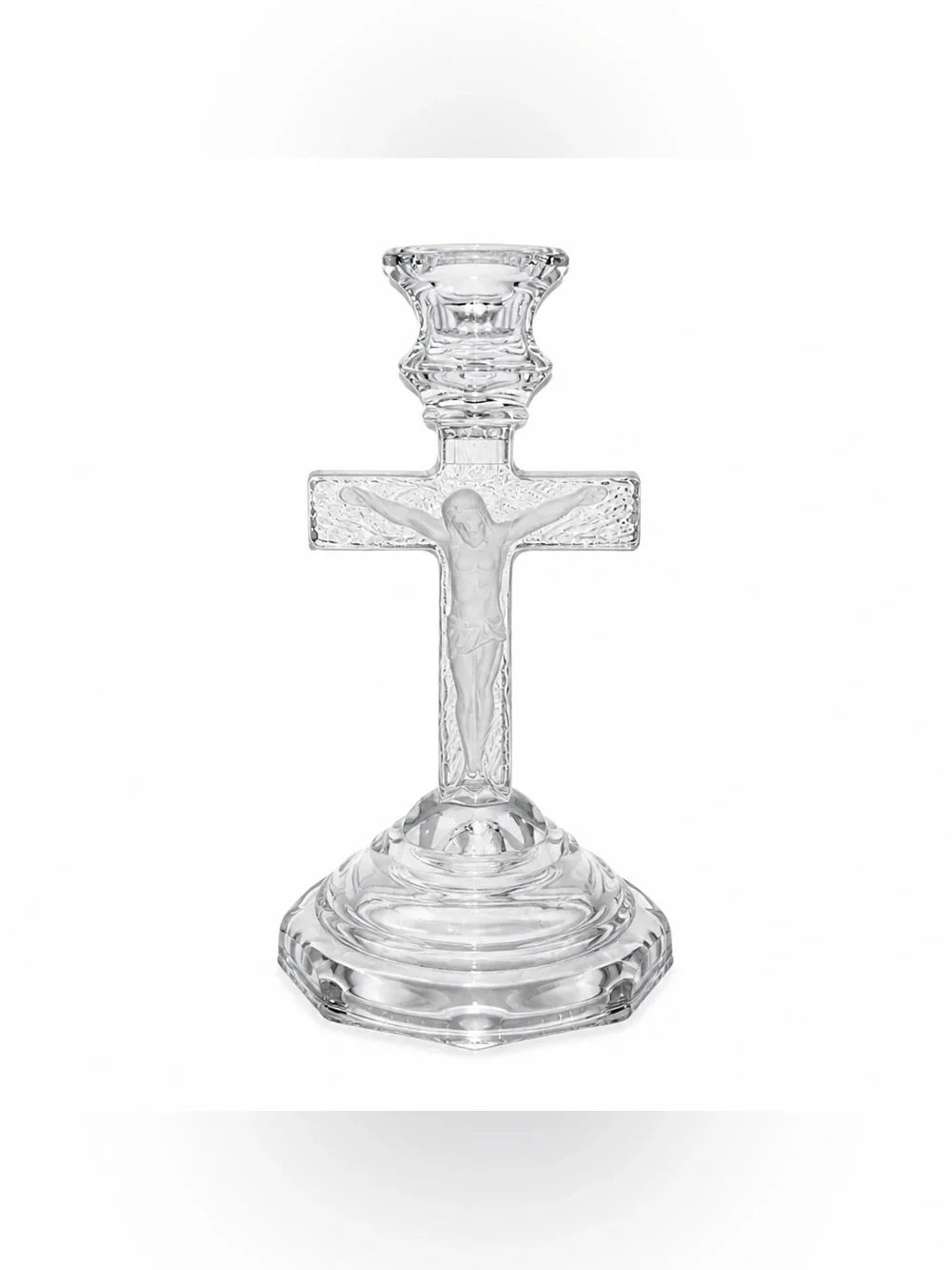 Vintage INRI Clear Glass Crucifix Jesus Christ Cross Candle Holder